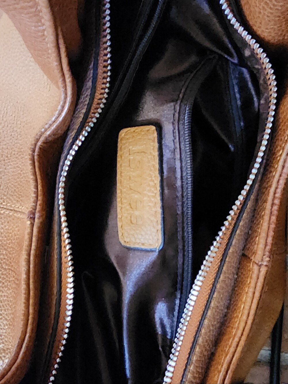 Structured Tan Leather Shoulder Bag with Wrapped Top Handle - Picture 12 of 15